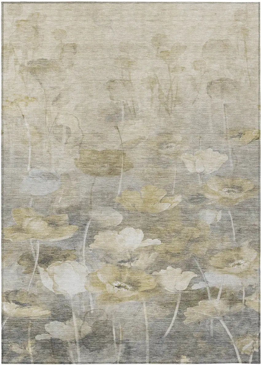 Beige Taupe And Wheat Floral Washable Indoor Outdoor Area Rug Photo 2
