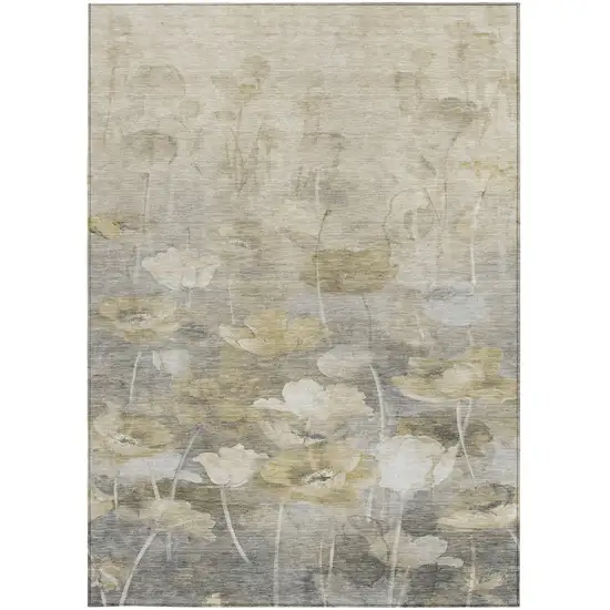 Beige Taupe And Wheat Floral Washable Indoor Outdoor Area Rug Photo 5