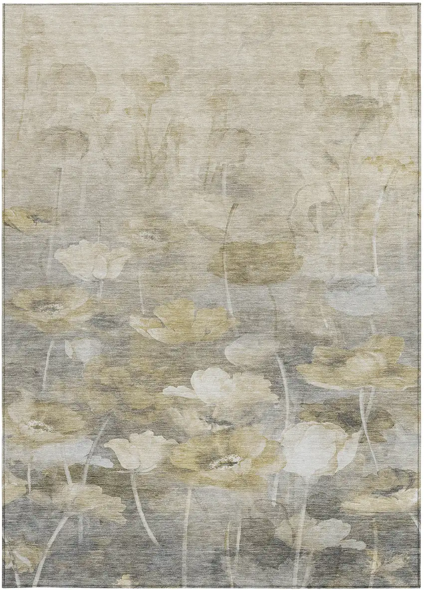 Beige Taupe And Wheat Floral Washable Indoor Outdoor Area Rug Photo 5