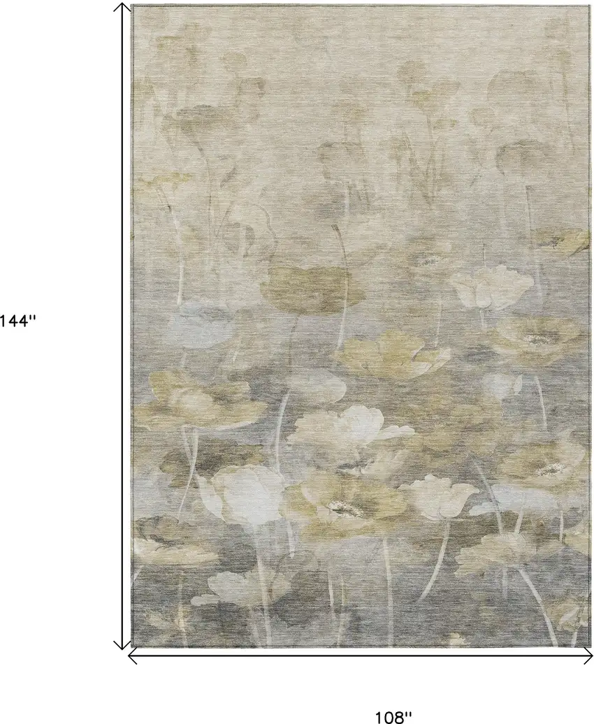 Beige Taupe And Wheat Floral Washable Indoor Outdoor Area Rug Photo 3