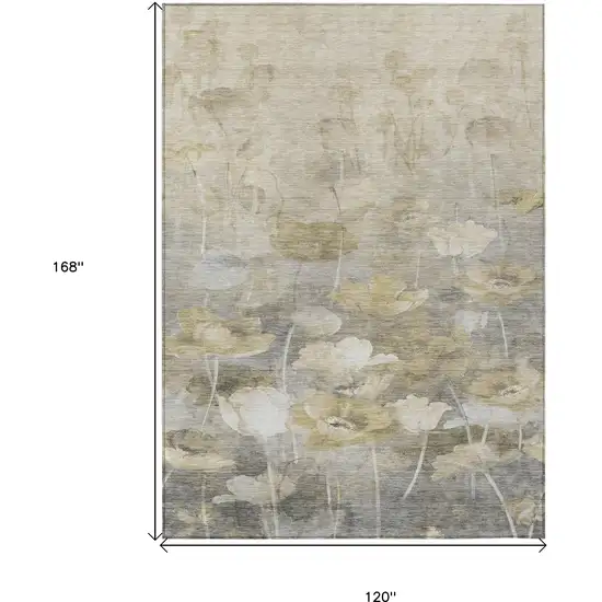 Beige Taupe And Wheat Floral Washable Indoor Outdoor Area Rug Photo 3