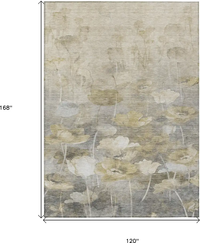 Beige Taupe And Wheat Floral Washable Indoor Outdoor Area Rug Photo 3