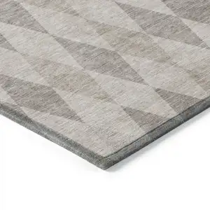 Photo of Beige Taupe and Brown Geometric Washable Non Skid Indoor Outdoor Area Rug