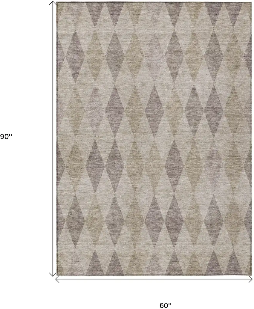 Beige Taupe and Brown Geometric Washable Non Skid Indoor Outdoor Area Rug Photo 3