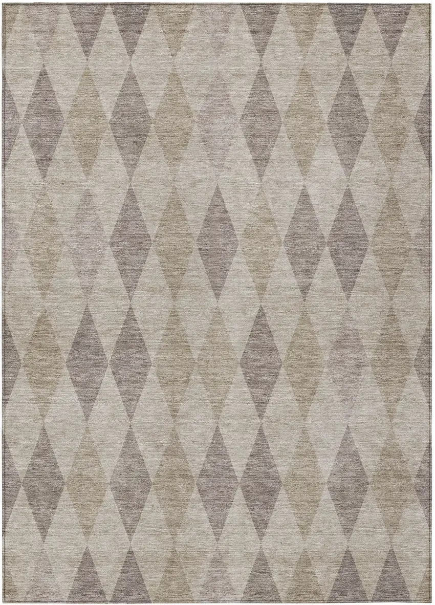 Beige Taupe and Brown Geometric Washable Non Skid Indoor Outdoor Area Rug Photo 2
