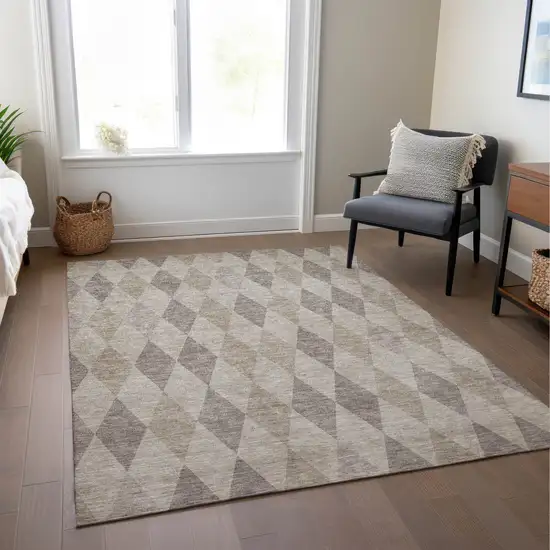 Beige Taupe and Brown Geometric Washable Non Skid Indoor Outdoor Area Rug Photo 9