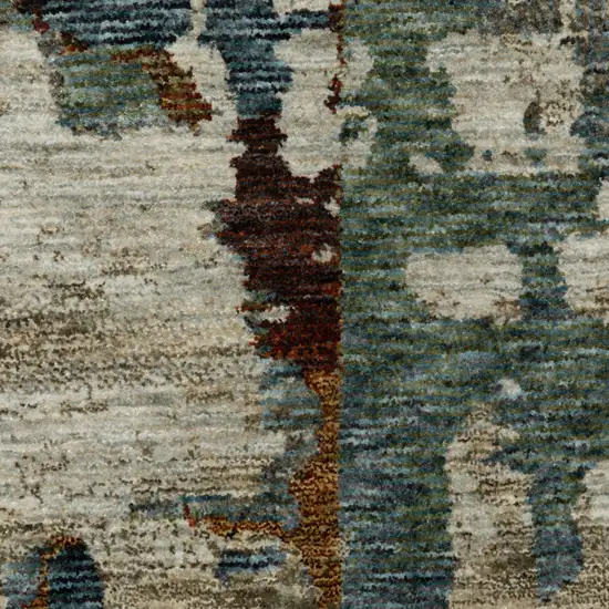 Beige Teal And Brown Abstract Area Rug With Fringe Photo 4
