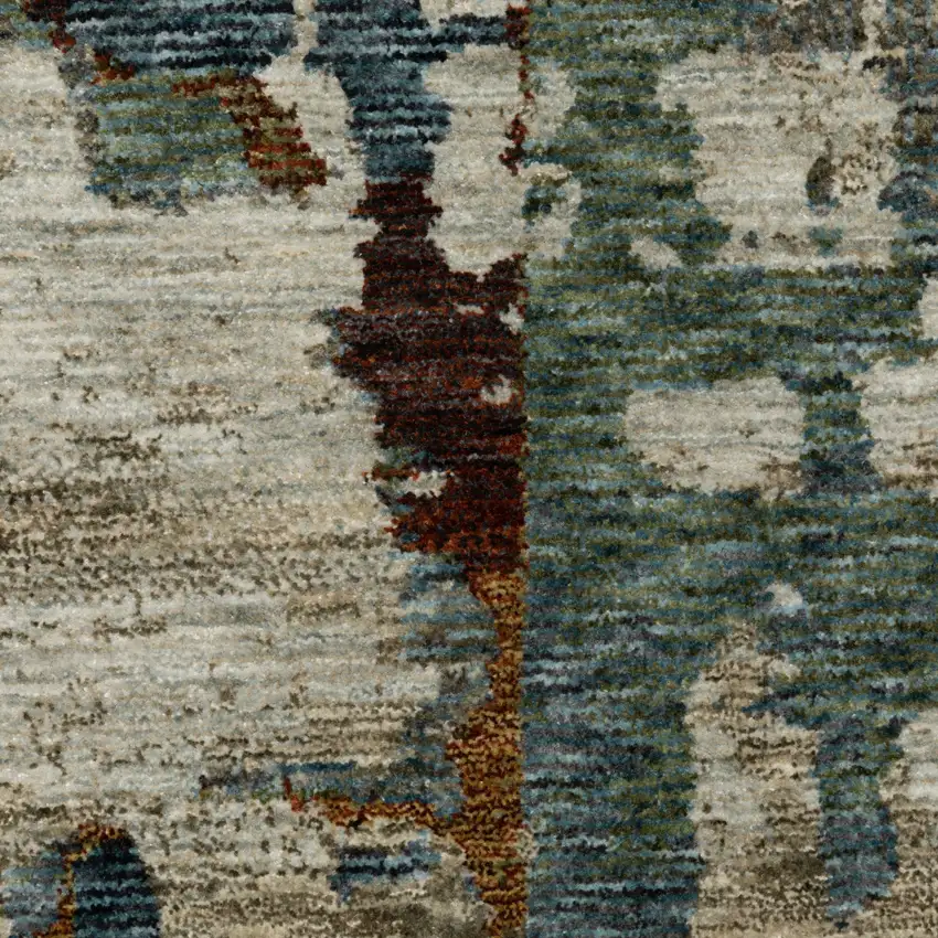 Beige Teal And Brown Abstract Area Rug With Fringe Photo 4