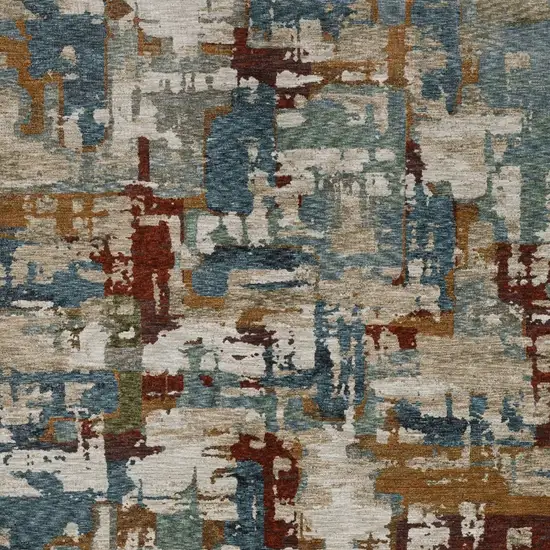 Beige Teal And Brown Abstract Area Rug With Fringe Photo 5