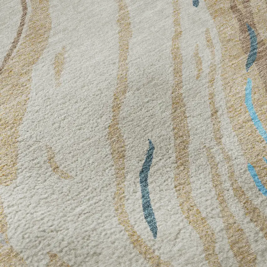 Beige Teal And Brown Abstract Washable Area Rug With UV Protection Photo 9