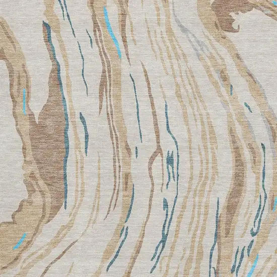 Beige Teal And Brown Abstract Washable Area Rug With UV Protection Photo 2