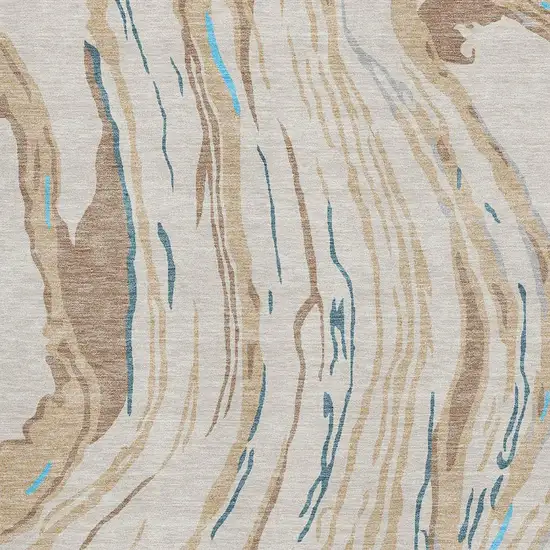 Beige Teal And Brown Abstract Washable Area Rug With UV Protection Photo 2
