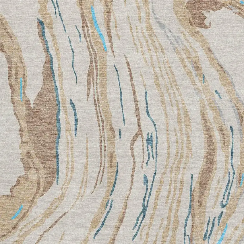 Beige Teal And Brown Abstract Washable Area Rug With UV Protection Photo 2