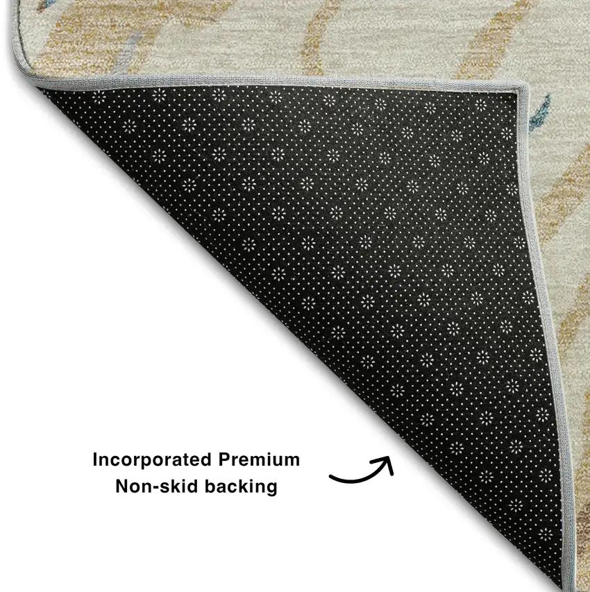 Beige Teal And Brown Abstract Washable Area Rug With UV Protection Photo 6