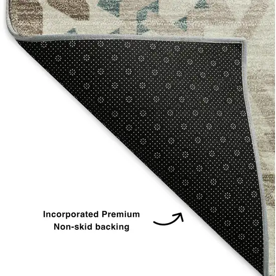 Beige Teal And Brown Geometric Washable Area Rug With UV Protection Photo 7