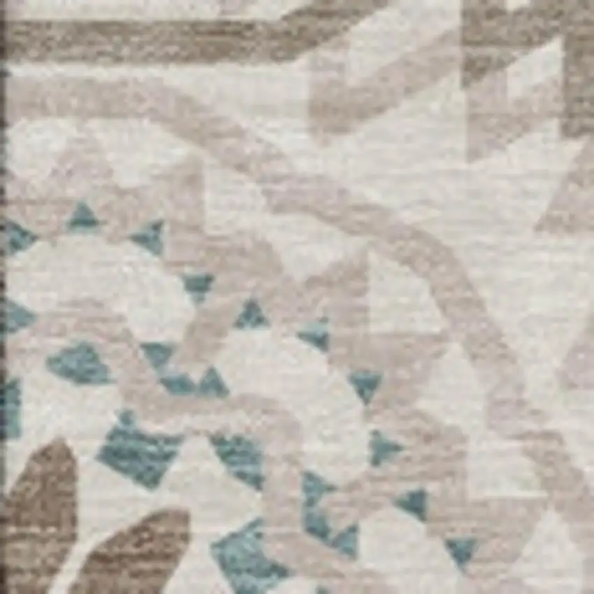 Beige Teal And Brown Geometric Washable Area Rug With UV Protection Photo 3