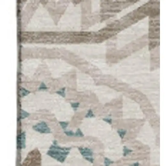 Beige Teal And Brown Geometric Washable Area Rug With UV Protection Photo 3