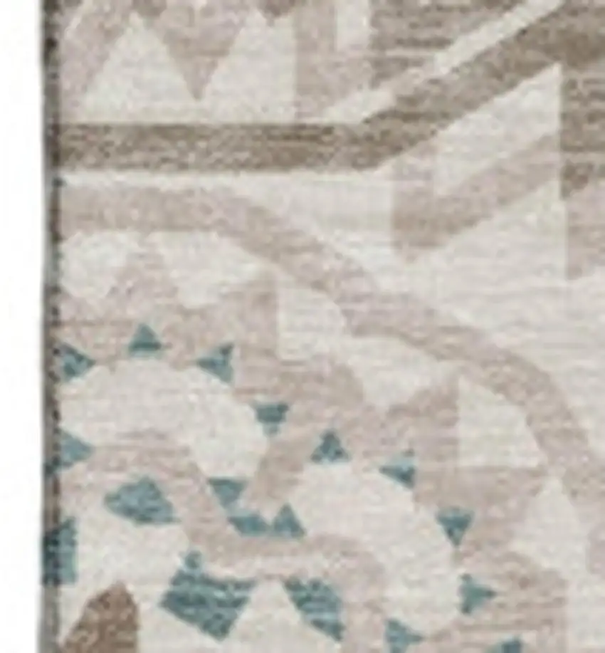 Beige Teal And Brown Geometric Washable Area Rug With UV Protection Photo 3