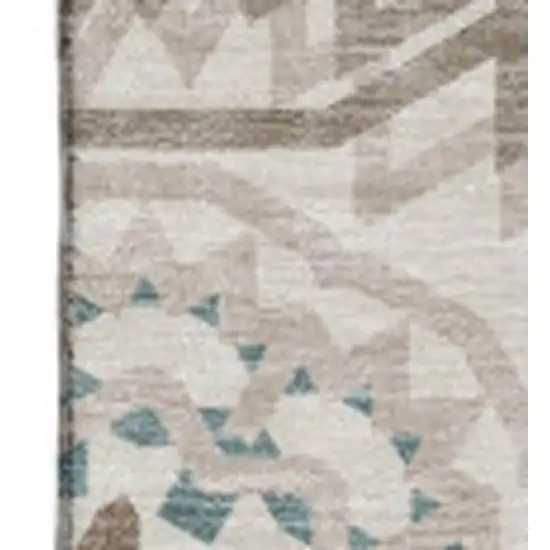 Beige Teal And Brown Geometric Washable Area Rug With UV Protection Photo 3