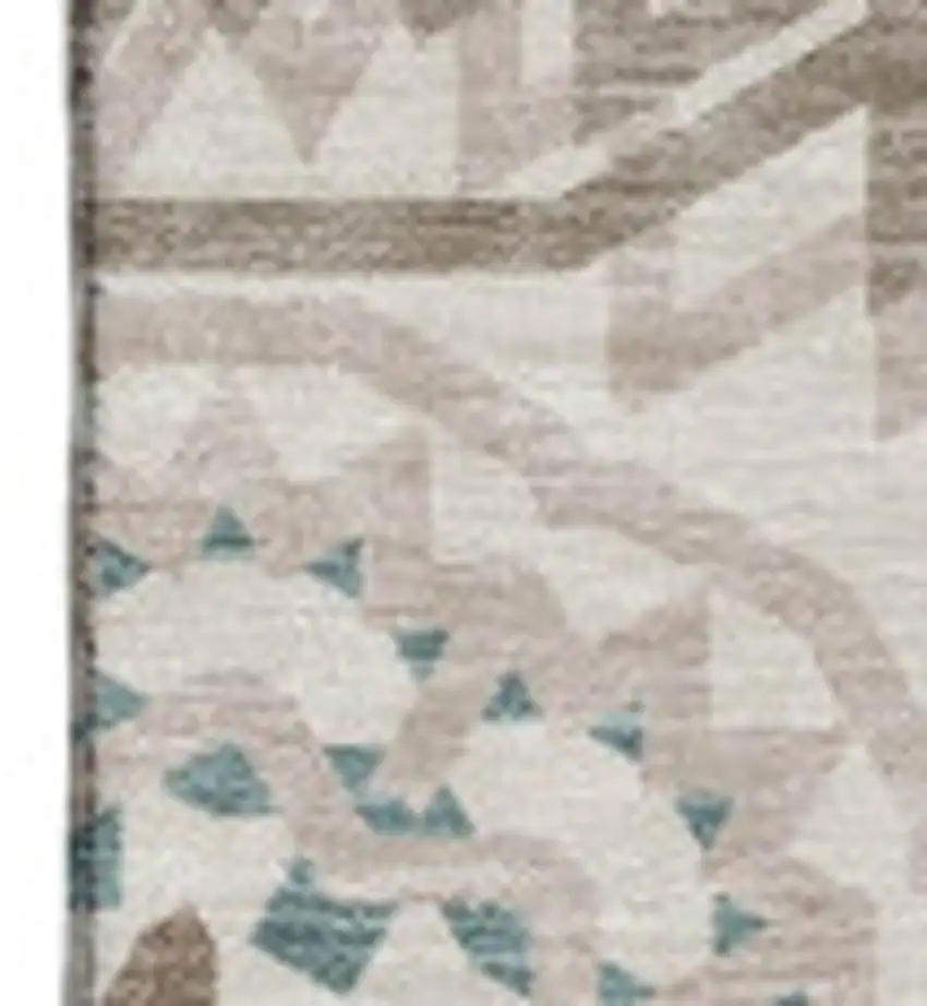 Beige Teal And Brown Geometric Washable Area Rug With UV Protection Photo 3