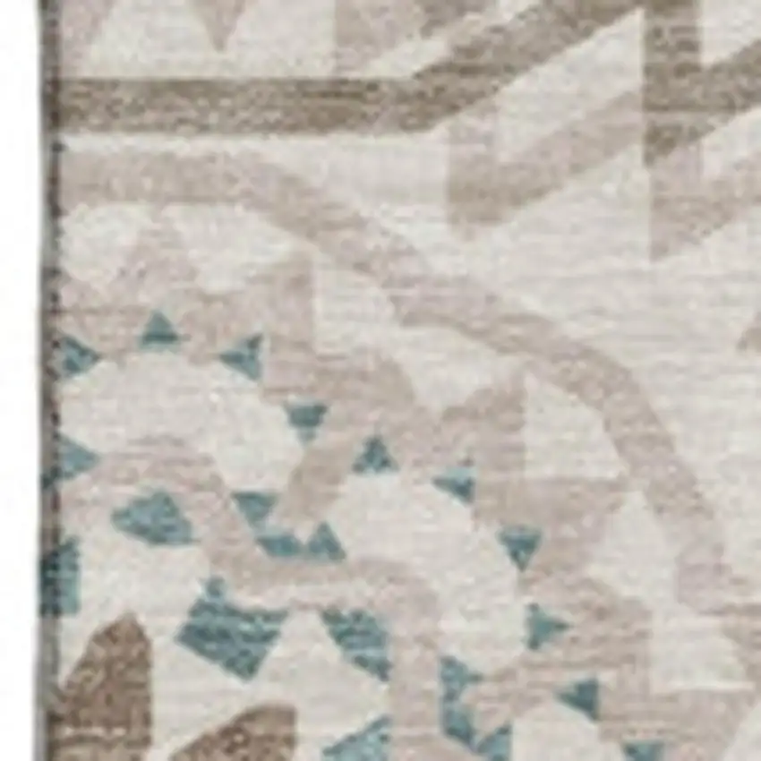 Beige Teal And Brown Geometric Washable Area Rug With UV Protection Photo 3