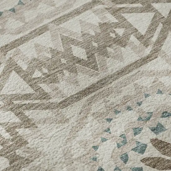 Beige Teal And Brown Geometric Washable Area Rug With UV Protection Photo 9