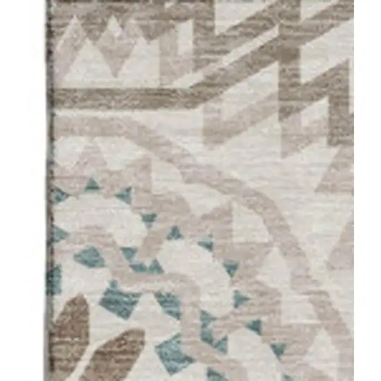 Beige Teal And Brown Geometric Washable Area Rug With UV Protection Photo 4