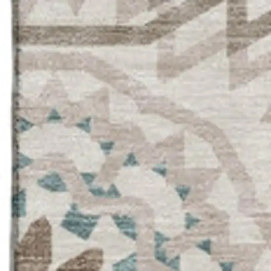 Beige Teal And Brown Geometric Washable Area Rug With UV Protection Photo 3
