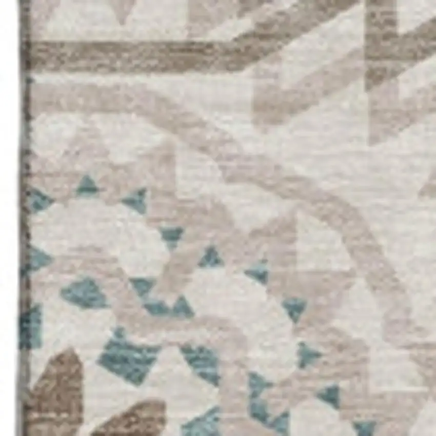Beige Teal And Brown Geometric Washable Area Rug With UV Protection Photo 3