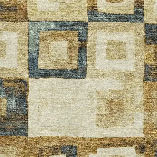 Beige Teal And Gold Geometric Washable Area Rug With UV Protection Photo 2