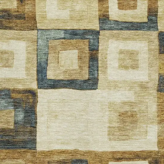 Beige Teal And Gold Geometric Washable Area Rug With UV Protection Photo 2