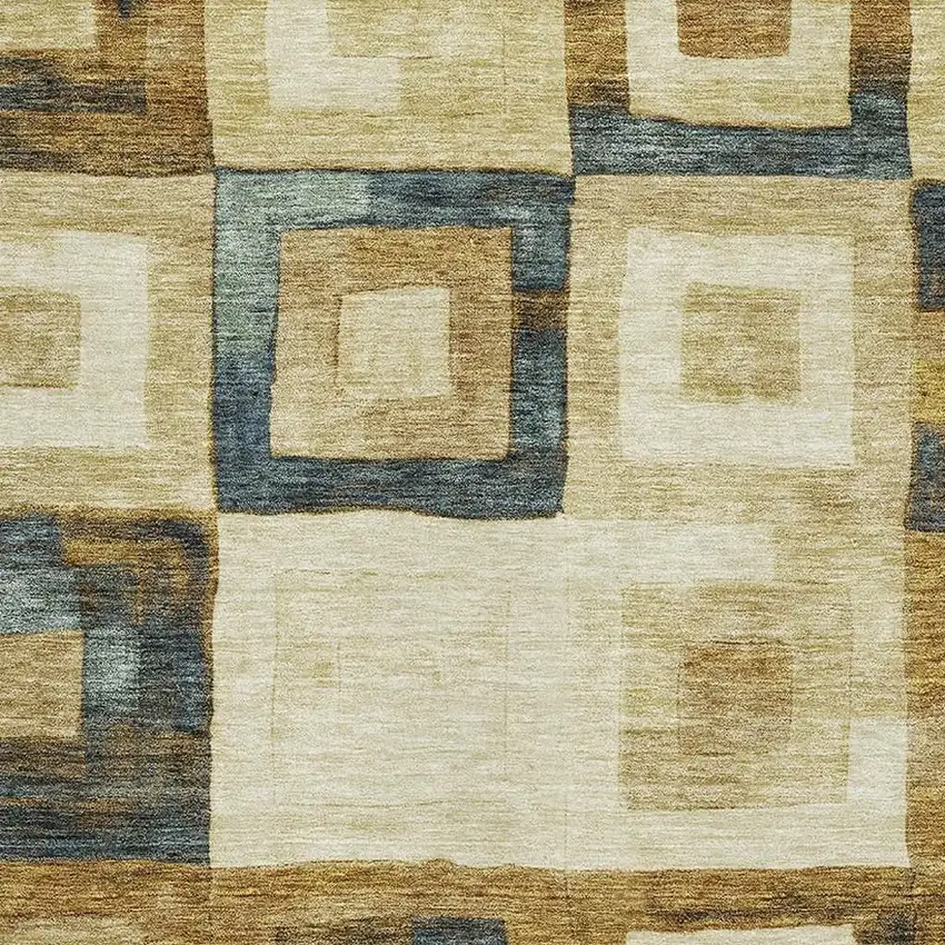 Beige Teal And Gold Geometric Washable Area Rug With UV Protection Photo 2