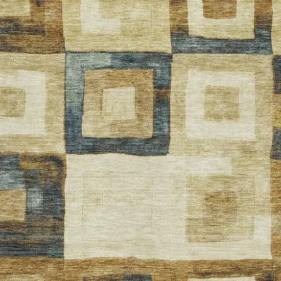 Beige Teal And Gold Geometric Washable Area Rug With UV Protection Photo 2