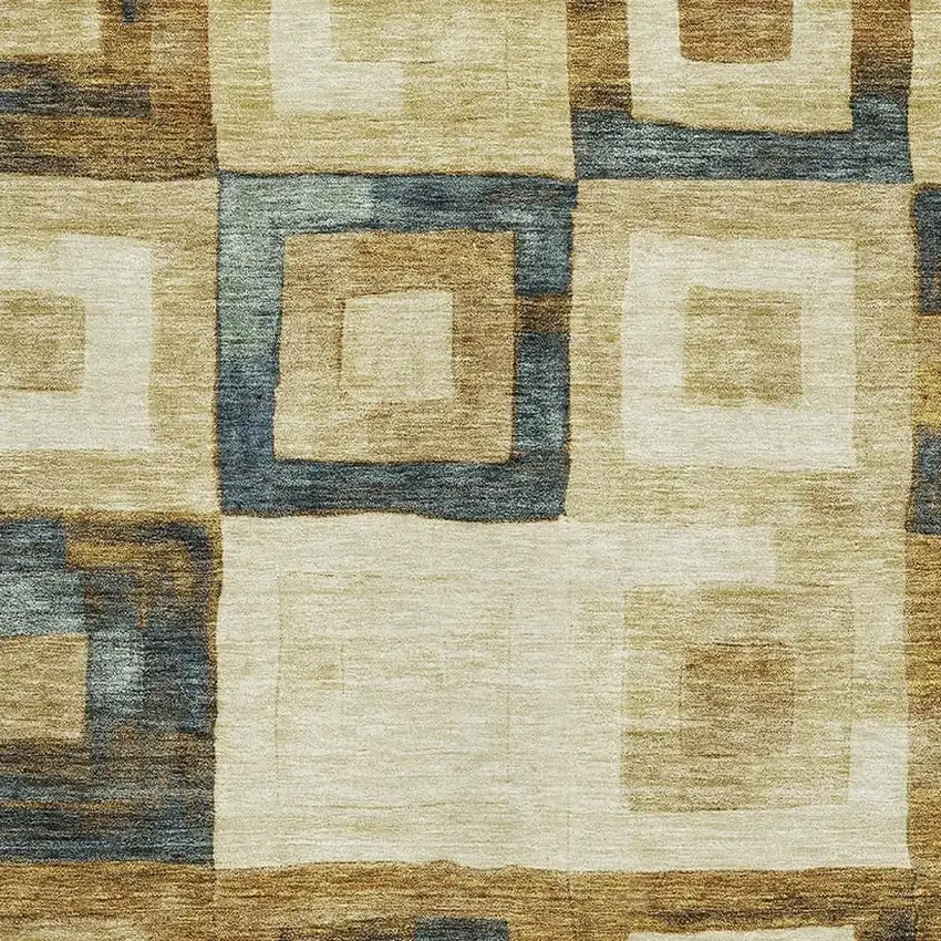 Beige Teal And Gold Geometric Washable Area Rug With UV Protection Photo 2