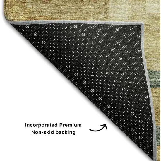 Beige Teal And Gold Geometric Washable Area Rug With UV Protection Photo 6