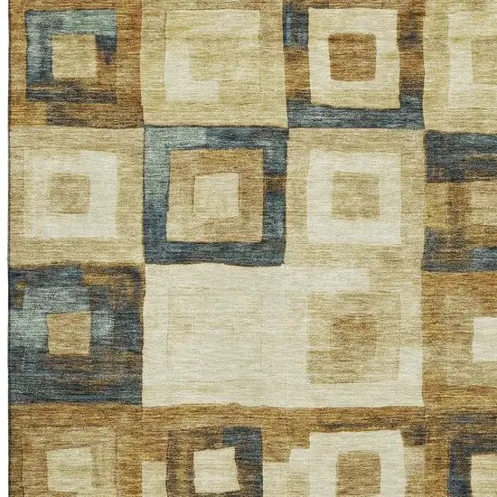 Beige Teal And Gold Geometric Washable Area Rug With UV Protection Photo 3
