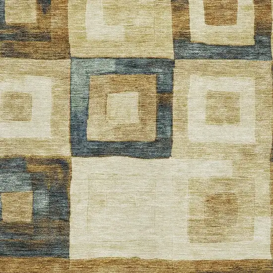 Beige Teal And Gold Geometric Washable Area Rug With UV Protection Photo 2