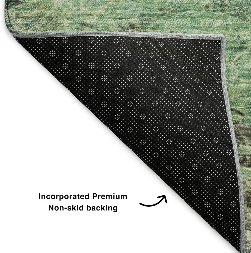 Beige Teal And Olive Green Abstract Washable Area Rug With UV Protection Photo 6