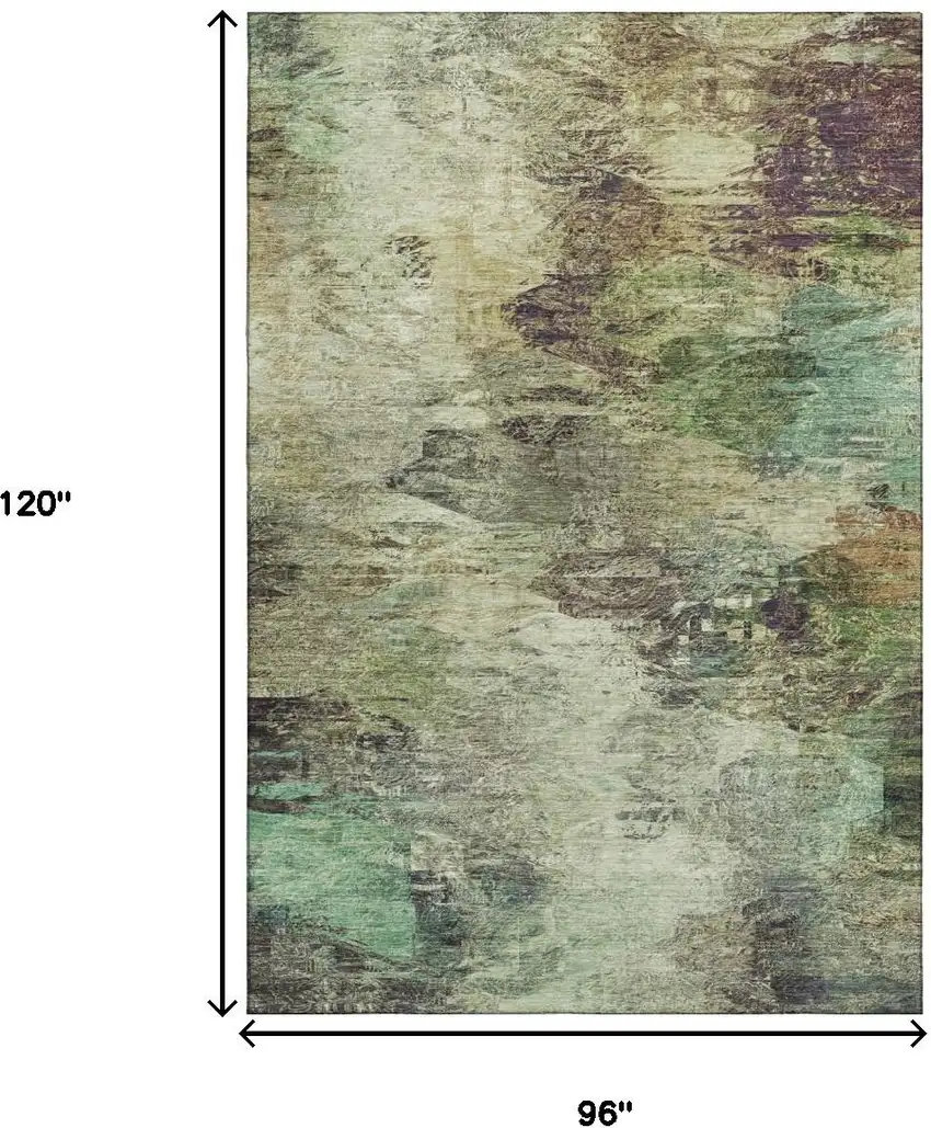 Beige Teal And Olive Green Abstract Washable Area Rug With UV Protection Photo 5
