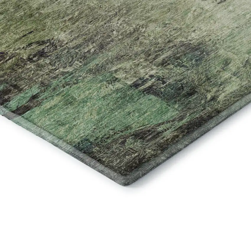 Beige Teal And Olive Green Abstract Washable Area Rug With UV Protection Photo 9