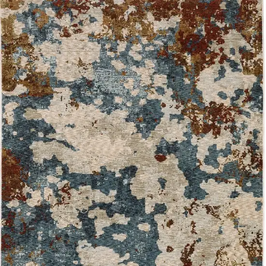 Beige Teal And Rust Abstract Area Rug With Fringe Photo 5