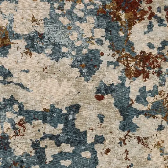 Beige Teal And Rust Abstract Area Rug With Fringe Photo 4
