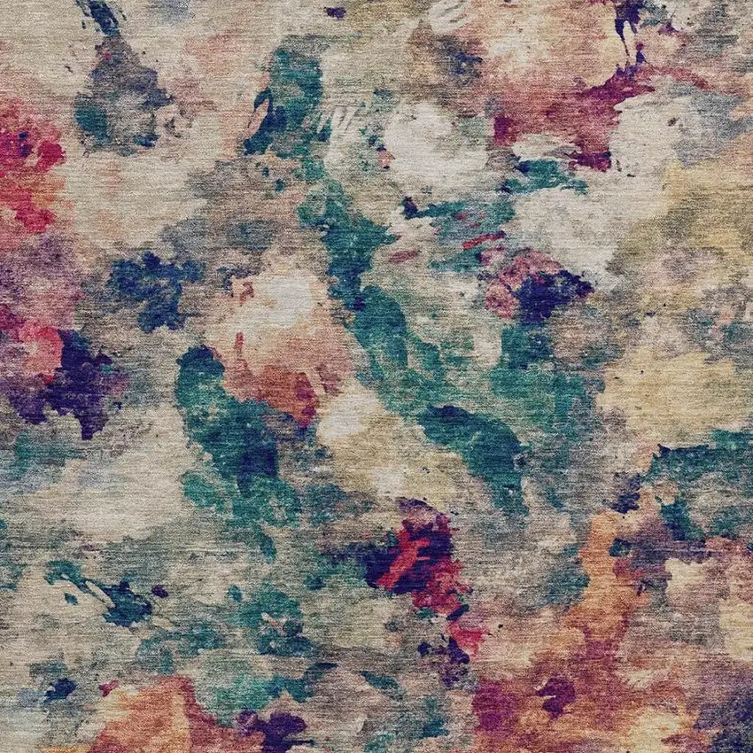 Beige Teal Blue And Blush Abstract Washable Indoor Outdoor Area Rug Photo 6