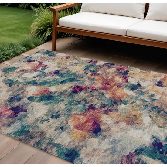 Beige Teal Blue And Blush Abstract Washable Indoor Outdoor Area Rug Photo 2