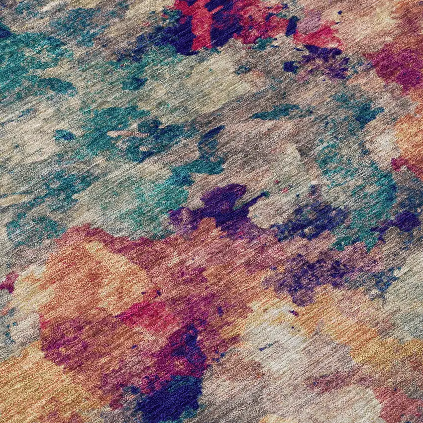 Beige Teal Blue And Blush Abstract Washable Indoor Outdoor Area Rug Photo 8