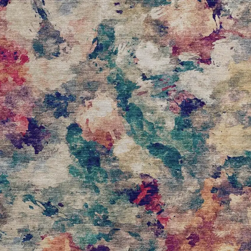 Beige Teal Blue And Blush Abstract Washable Indoor Outdoor Area Rug Photo 6