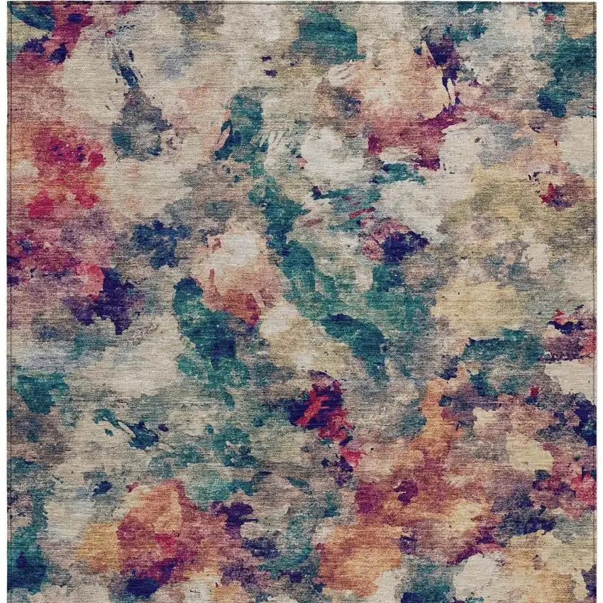 Beige Teal Blue And Blush Abstract Washable Indoor Outdoor Area Rug Photo 3