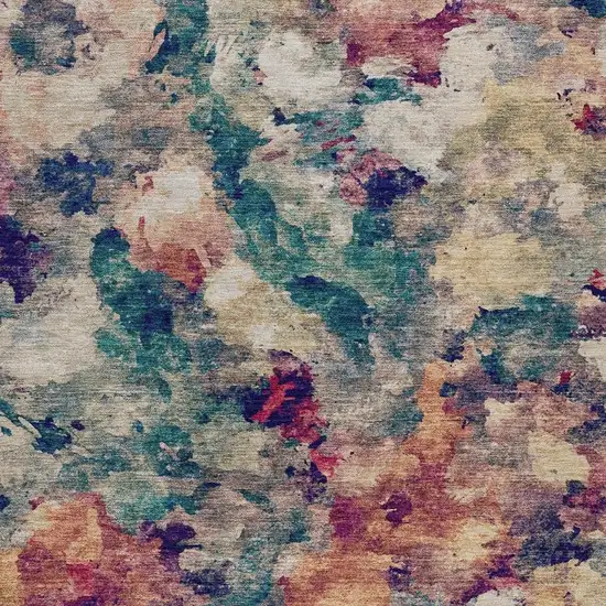 Beige Teal Blue And Blush Abstract Washable Indoor Outdoor Area Rug Photo 5