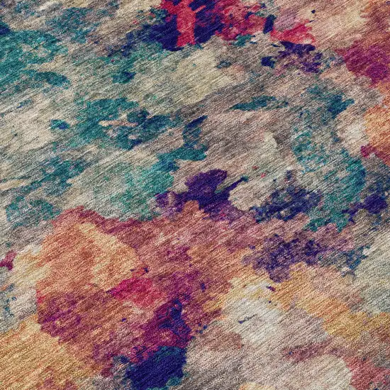Beige Teal Blue And Blush Abstract Washable Indoor Outdoor Area Rug Photo 8