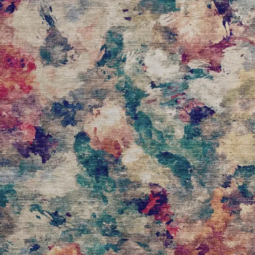 Beige Teal Blue And Blush Abstract Washable Indoor Outdoor Area Rug Photo 6